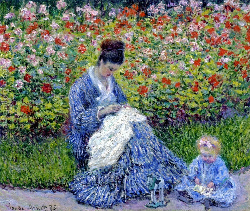 1000x845 Madame Monet And Child (Camille Monet And A Child In A Garden - Child Oil Painting