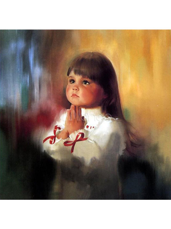 600x800 Cute Little Girl Praying Canvas Hand Painted Oil Painting - Child Praying Painting