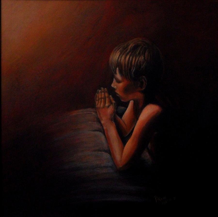 900x892 Saying My Prayers Painting By Maren Jeskanen - Child Praying Painting