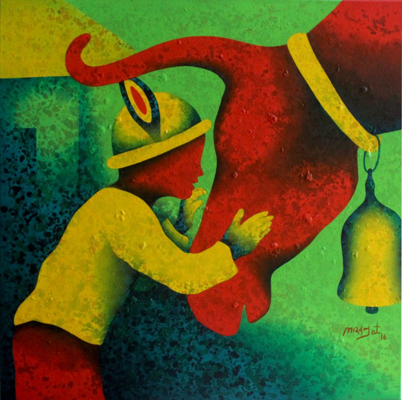 800x797 Childhood Memories By Artist Lakhan Singh Jat Animals Art - Childhood Painting