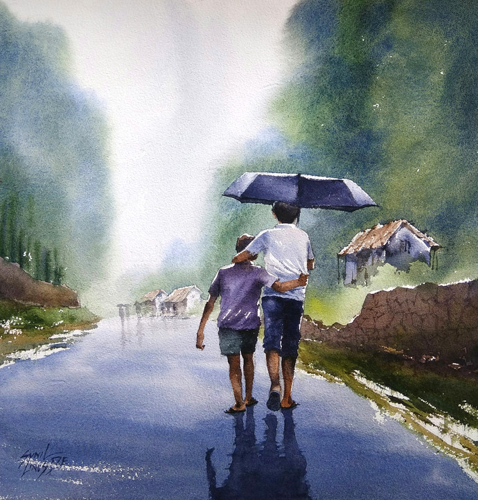 690x722 Childhood By Artist Sunil Linus De Impressionism, Painting - Childhood Painting