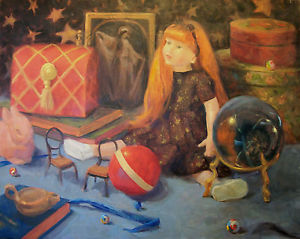 300x239 Dolls Toy Magic Still Life Childhood Original Oil Painting Art - Childhood Painting