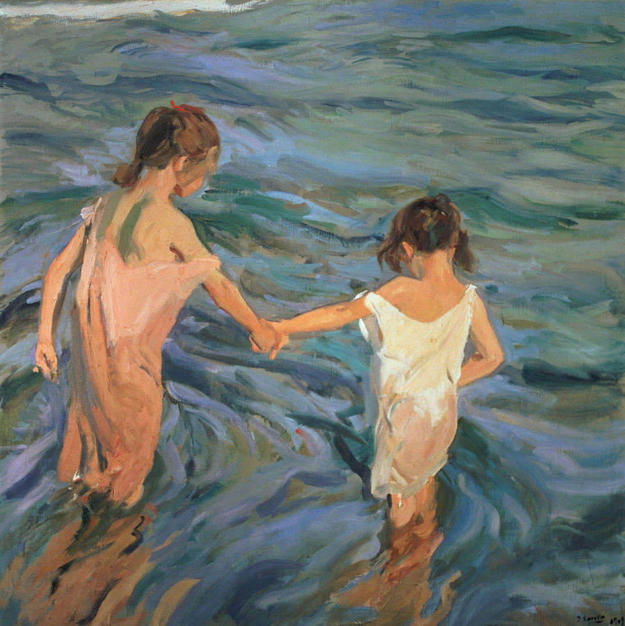898x900 Children In The Sea Painting By Joaquin Sorolla Y Bastida - Children Painting