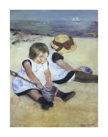 354x450 Children Playing On The Beach Art Print By Mary Cassatt - Children Playing On The Beach Painting