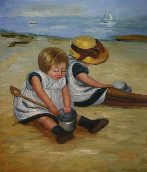 510x600 Children Playing On The Beach Ii Oil Painting - Children Playing On The Beach Painting