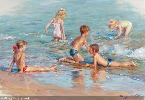 490x339 Children Playing On The Sold By John Nicholson, Fernhurst - Children Playing On The Beach Painting