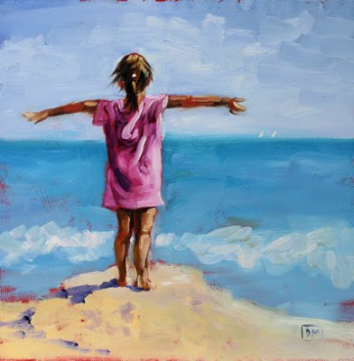 392x400 Free Bird Beach Scene,children Playing - Children Playing On The Beach Painting