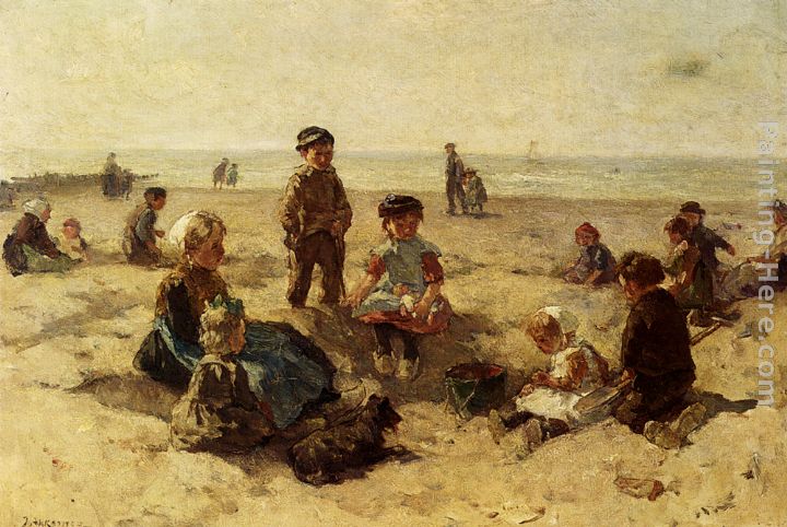 720x482 Johannes Evert Akkeringa Children Playing On The Beach Painting - Children Playing On The Beach Painting
