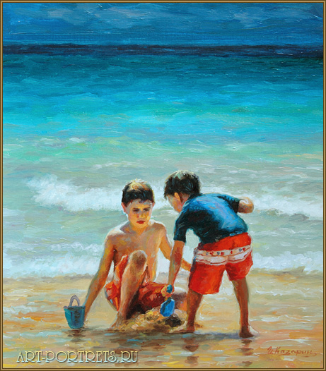 461x526 Painting Children Playing On The Beach - Children Playing On The Beach Painting