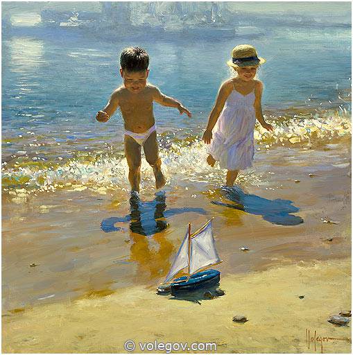 509x512 Children On The Beach, Painting, - Children Playing On The Beach Painting