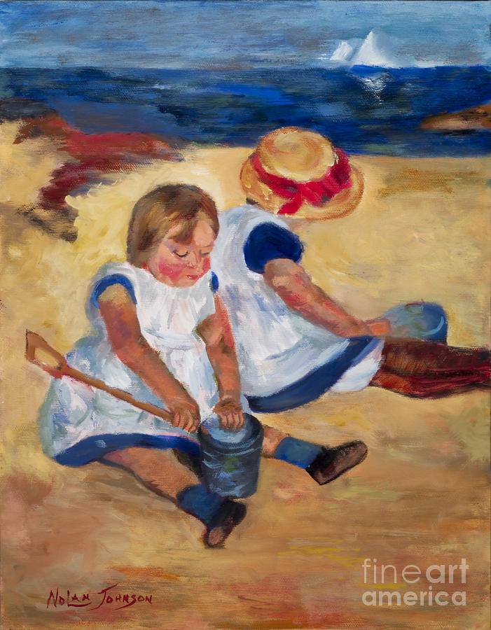 701x900 Children Playing On The Beach After Mary Cassatt By Marilyn Nolan - Children Playing On The Beach Painting