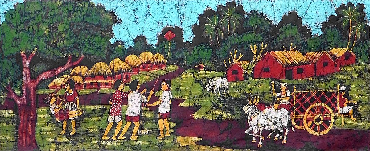 1200x492 Children Playing In An Idyllic Village - Children Playing Painting