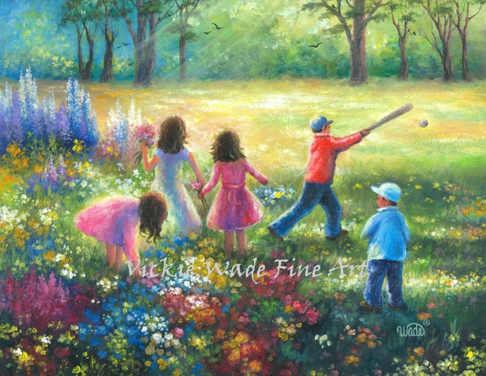 993x768 Five Children Playing Art Print Five Kids Happy Kids Summer - Children Playing Painting