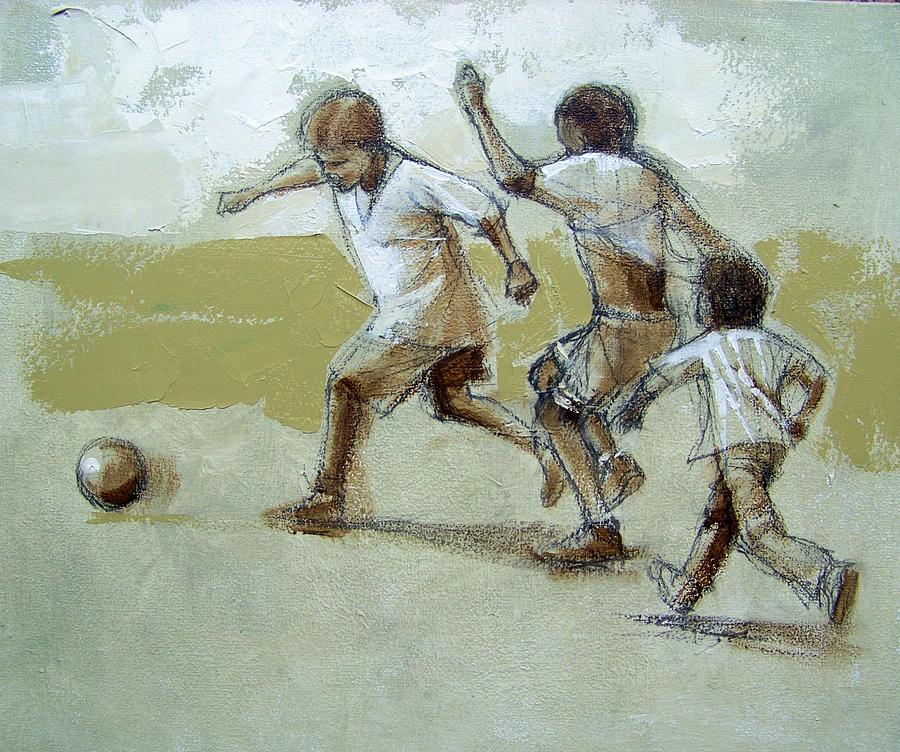 900x752 Child Playing Soccer Paintings Fine Art America - Children Playing Painting