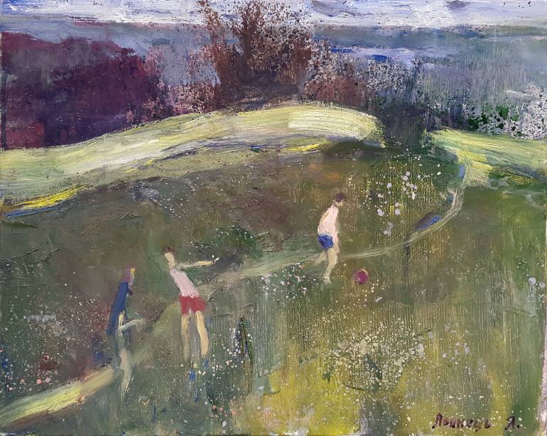 770x614 Saatchi Art Children Playing Football Painting By Jaroslav Leonets - Children Playing Painting