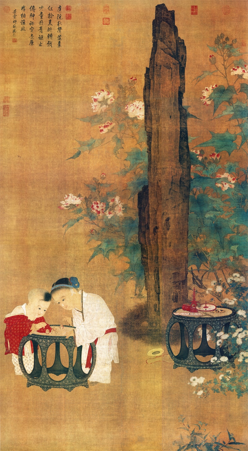 800x1455 Traditional Chinese Painting Masterpiece Reproduction Canvas - Children Playing Painting