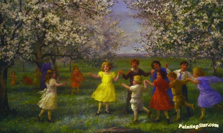 720x429 Children Playing In The Orchard Artwork By Jennie Brownscombe Oil - Children Playing Painting