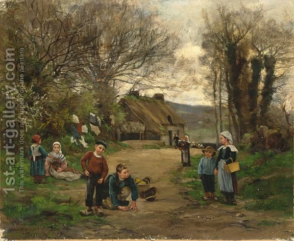 600x491 Children Playing Of Marbles On A Sunny Day, Brittany Theophile - Children Playing Painting