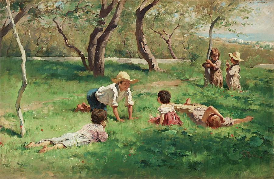 900x590 Children Playing Outdoors Painting By Motionage Designs - Children Playing Painting