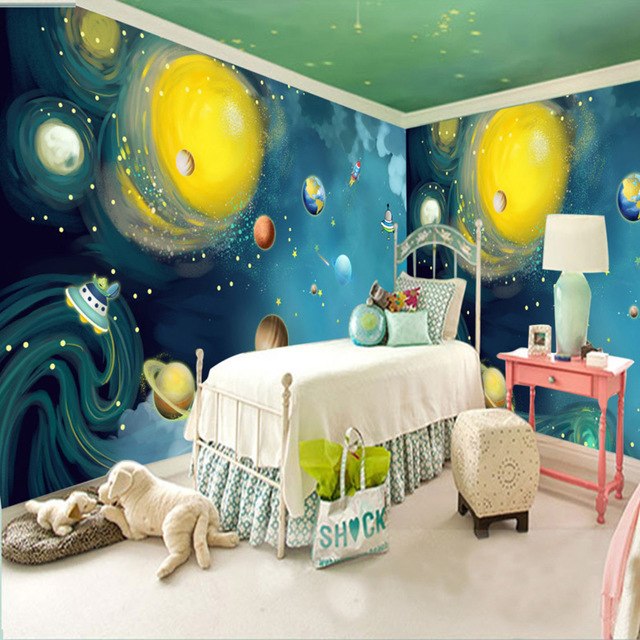 640x640 Custom Photo Wallpaper Cartoon Hand Painted Space Universe Large - Children Room Painting