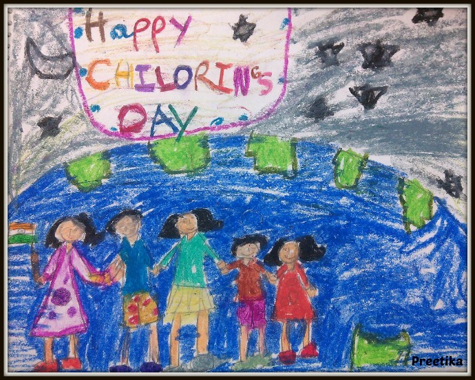 690x553 Happy Children's Day Paintings By Preetika - Childrens Day Painting