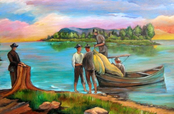 600x394 The Fishermen Constitucin Chile Oil Paintings Clina Polloni - Chilean Painting