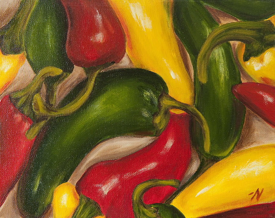 900x713 Chili Peppers Painting By Nicole Okun - Chili Painting