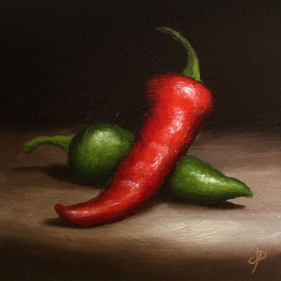 960x960 Chili Peppers, Original Oil Painting Still Life By Jane Palmer By - Chili Painting
