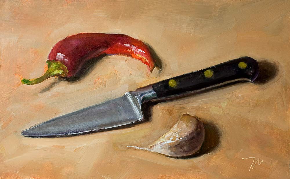 1000x617 Daily Paintings Sabatier With Chili And Garlic Postcard - Chili Painting