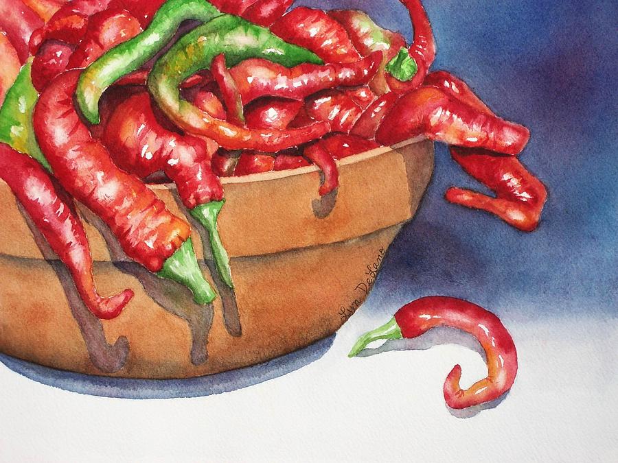 900x675 Bowl Of Red Hot Chili Peppers Painting By Lyn Delano - Chili Painting