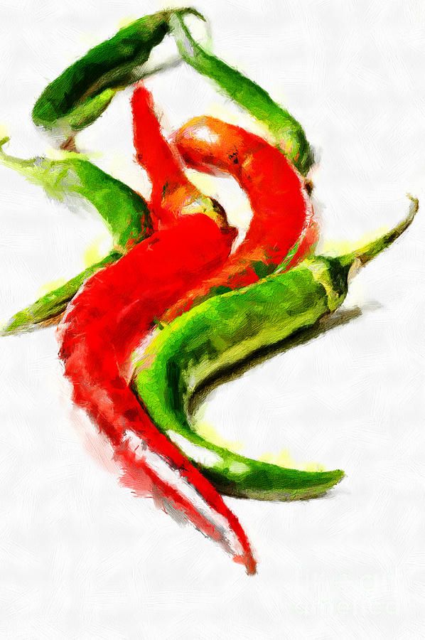 598x900 String Of Red Chilis Painting Chili Papers Of Various Shapes - Chili Painting