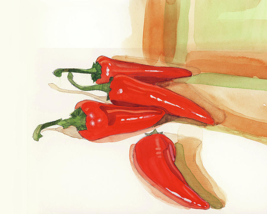 900x720 Chili Peppers 1 Painting By Dick Close - Chili Painting