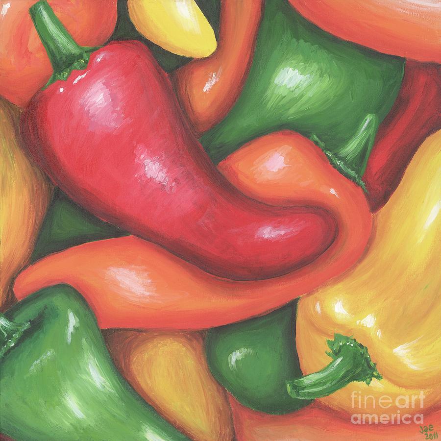 900x900 Chili Peppers Painting By Jeannette Bowen - Chili Painting