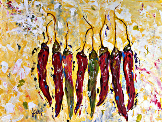 570x427 18x24 Original Hot Chili Pepper Painting - Chili Pepper Painting