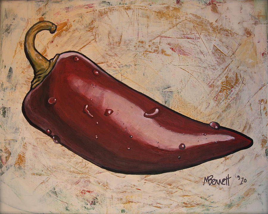 900x719 Red Chili Pepper Painting By Martha Bennett - Chili Pepper Painting
