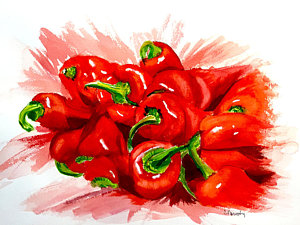 300x225 Red Hot Chili Peppers Painting By Cindy Nowotny - Chili Pepper Painting