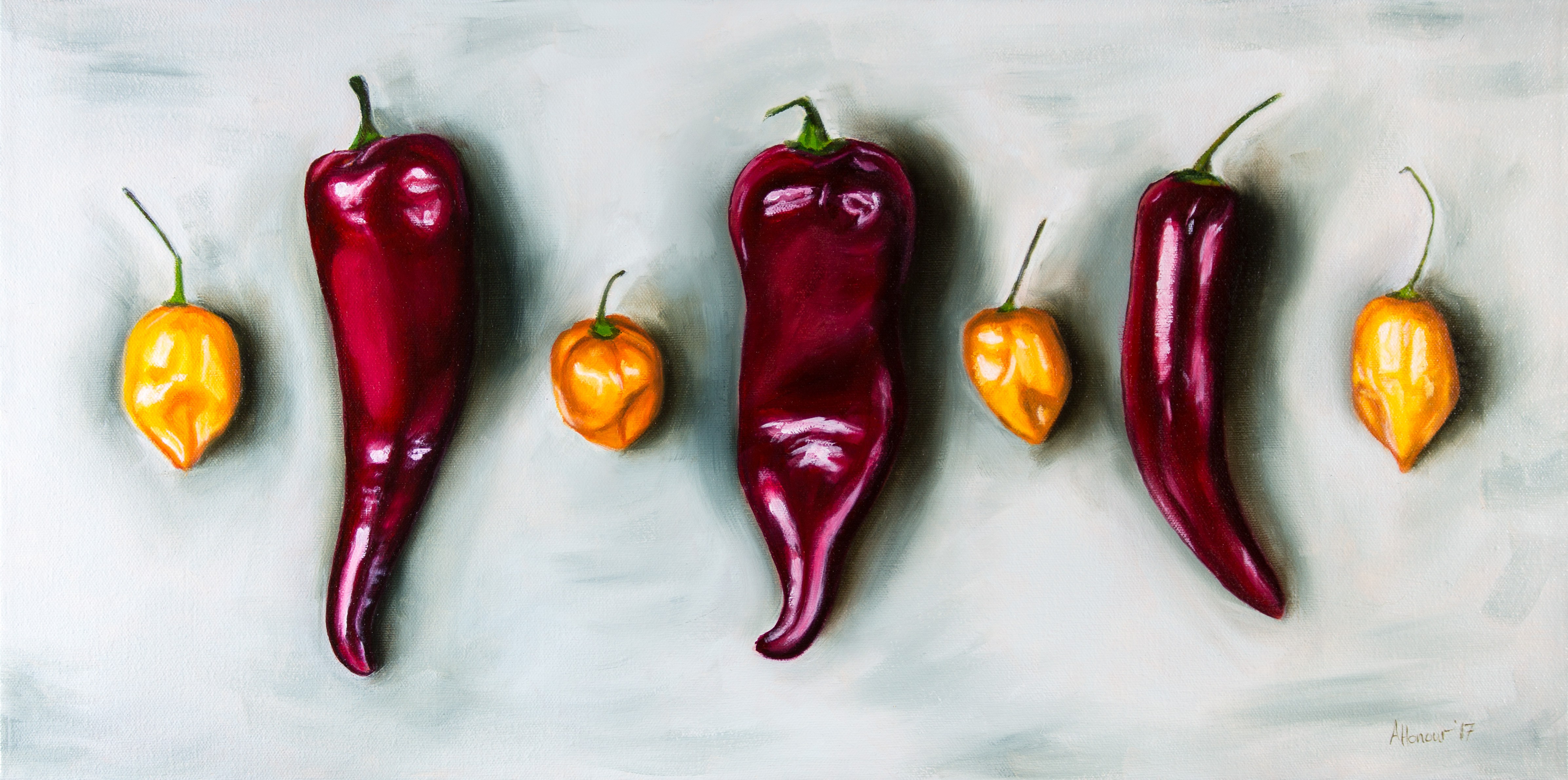 4785x2382 Habanero And Chili Pepper Painting Burnt Umber Arts - Chili Pepper Painting