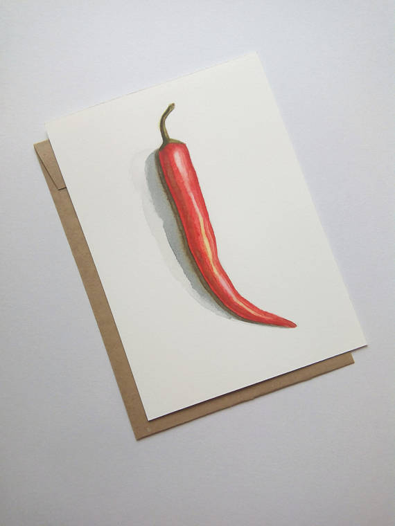 570x760 Red Chilli Pepper Painting Original 5x7 Illustration Small - Chili Pepper Painting