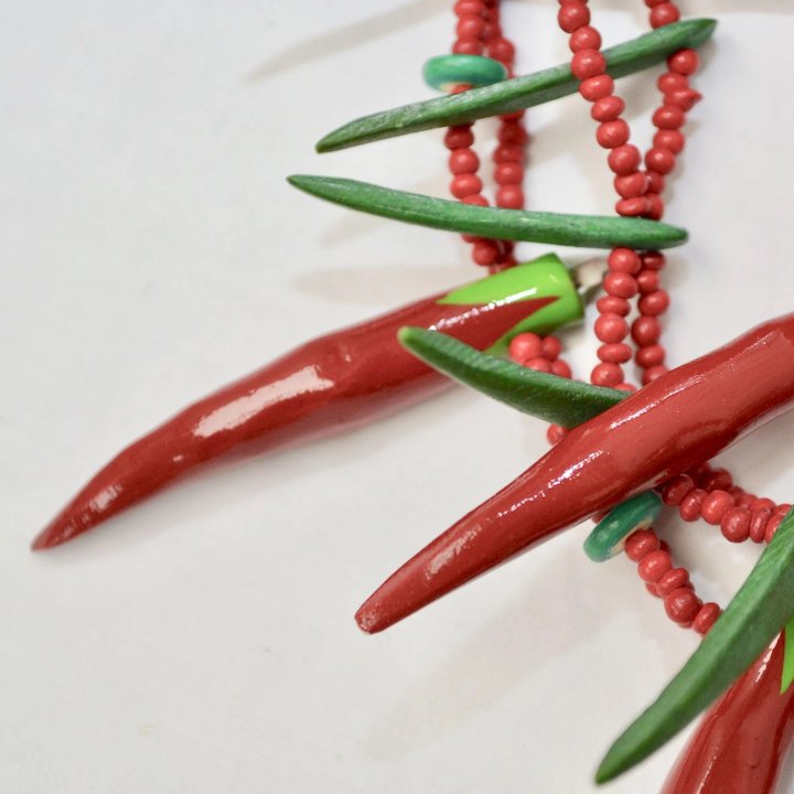 720x720 Chunky Folk Art Red Chili Pepper Painted Wood Statement Necklace - Chili Pepper Painting