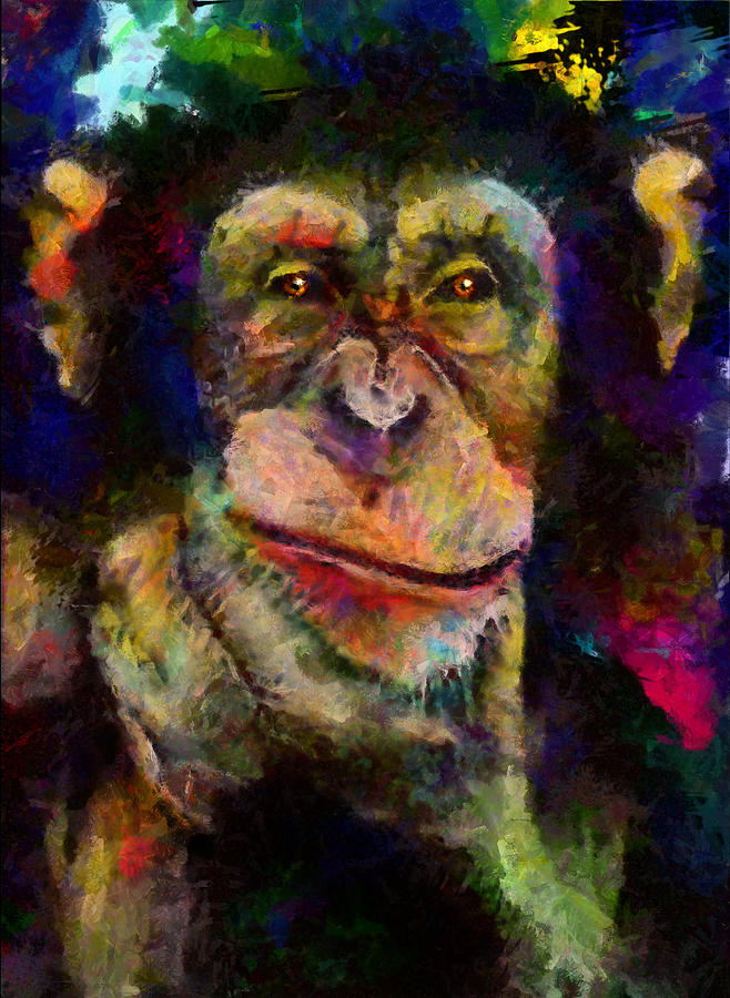 658x900 Pondering Chimp Painting By Christopher Lane - Chimp Painting