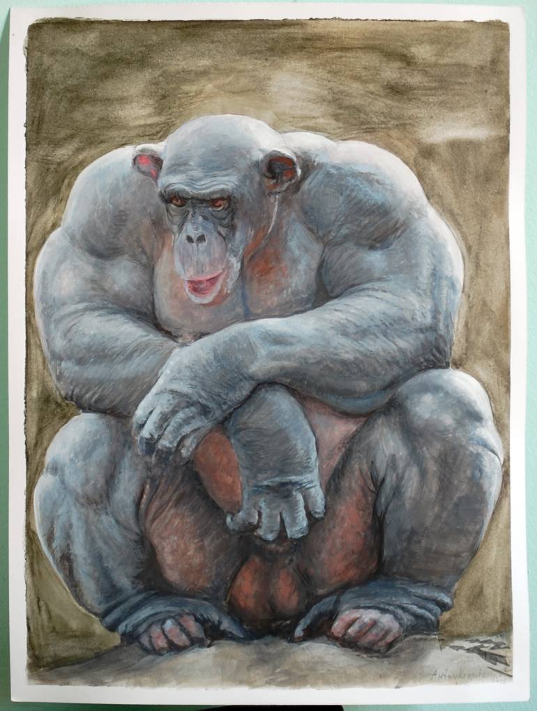 770x1020 Saatchi Art Macho Chimp Painting By Anton Katkov - Chimp Painting