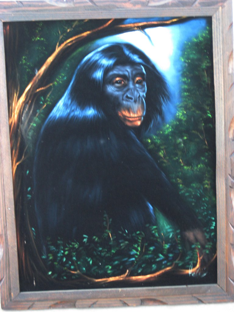 768x1024 Chimpanzee, Chimp Original Oil Painting On Black Velvet By Enrique - Chimp Painting