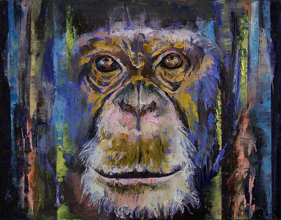 900x704 Chimpanzee Painting By Michael Creese - Chimp Painting