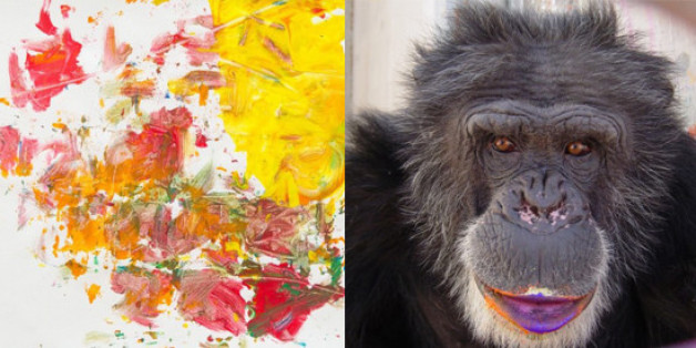628x314 Paintings By Rescued Chimpanzees Are Colourful, Life Affirming - Chimpanzee Painting