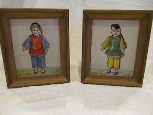300x225 Antique Still Life China Doll Paintings Pair Signed V C Hoyt B - China Doll Painting