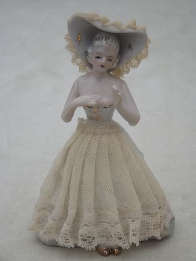 384x512 Vintage Japan Lady Figurine, Hand Painted China Doll Trimmed In Lace - China Doll Painting