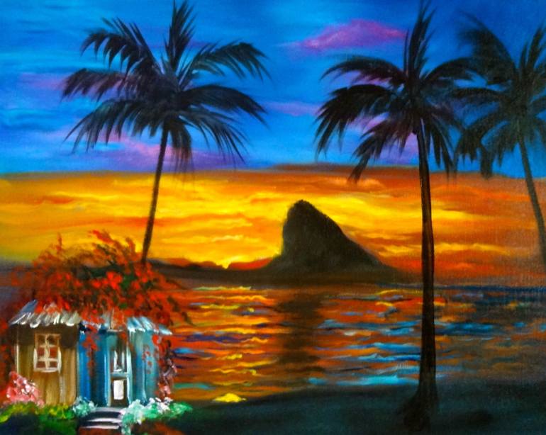 770x614 Saatchi Art Old Hawaiian Hut - Chinamans Hat Painting