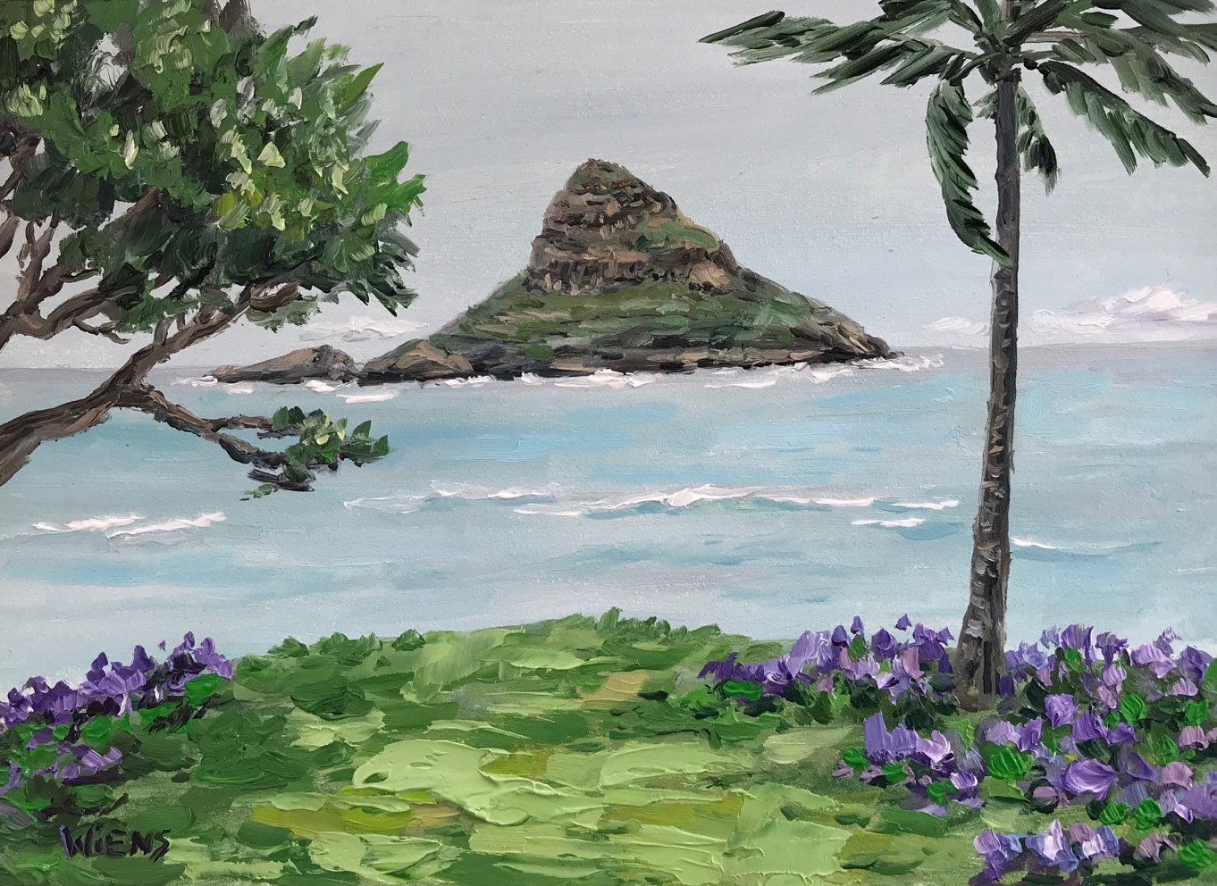 1362x992 Chinaman's Hat, 5x7 Kaneohe Bay, Oahu, Mini Original Oil Painting - Chinamans Hat Painting