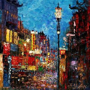 300x300 Andre Dluhos San Francisco Chinatown Night Texture Original Art - Chinatown Painting