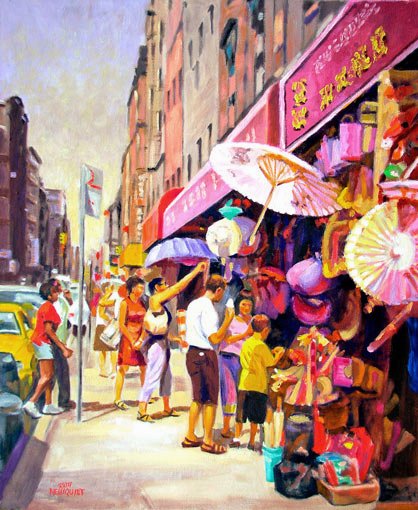 418x510 Ruth Newquist, Oil Cityscape Painting Of Chinatown, New York City - Chinatown Painting